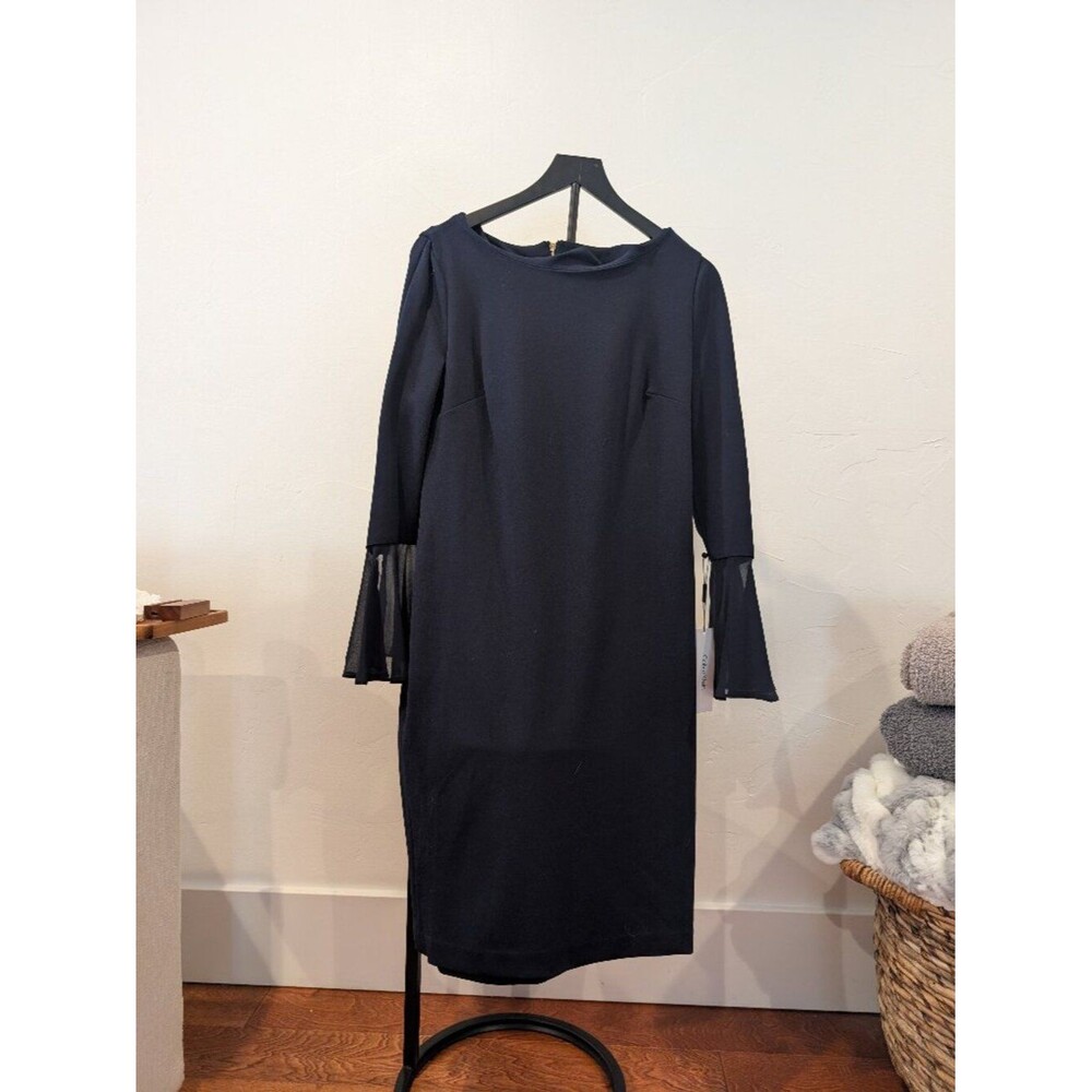 Calvin Klein • Sheer Cuff Long‑Sleeve Dress • Navy • Size 12 • NWT